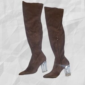 X2B Over the Knee Boots Taupe-Beige 7.5